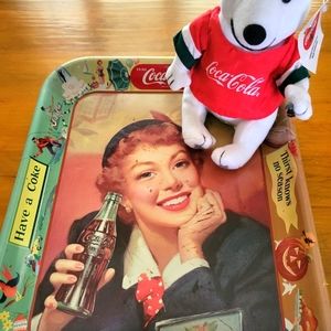 Vintage 1953 Coca Cola Tray and Stuffed Polar Bear